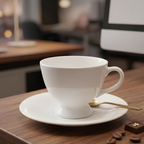 Set 6 Tazas de Café con Plato 160ml Cerámica Blanca