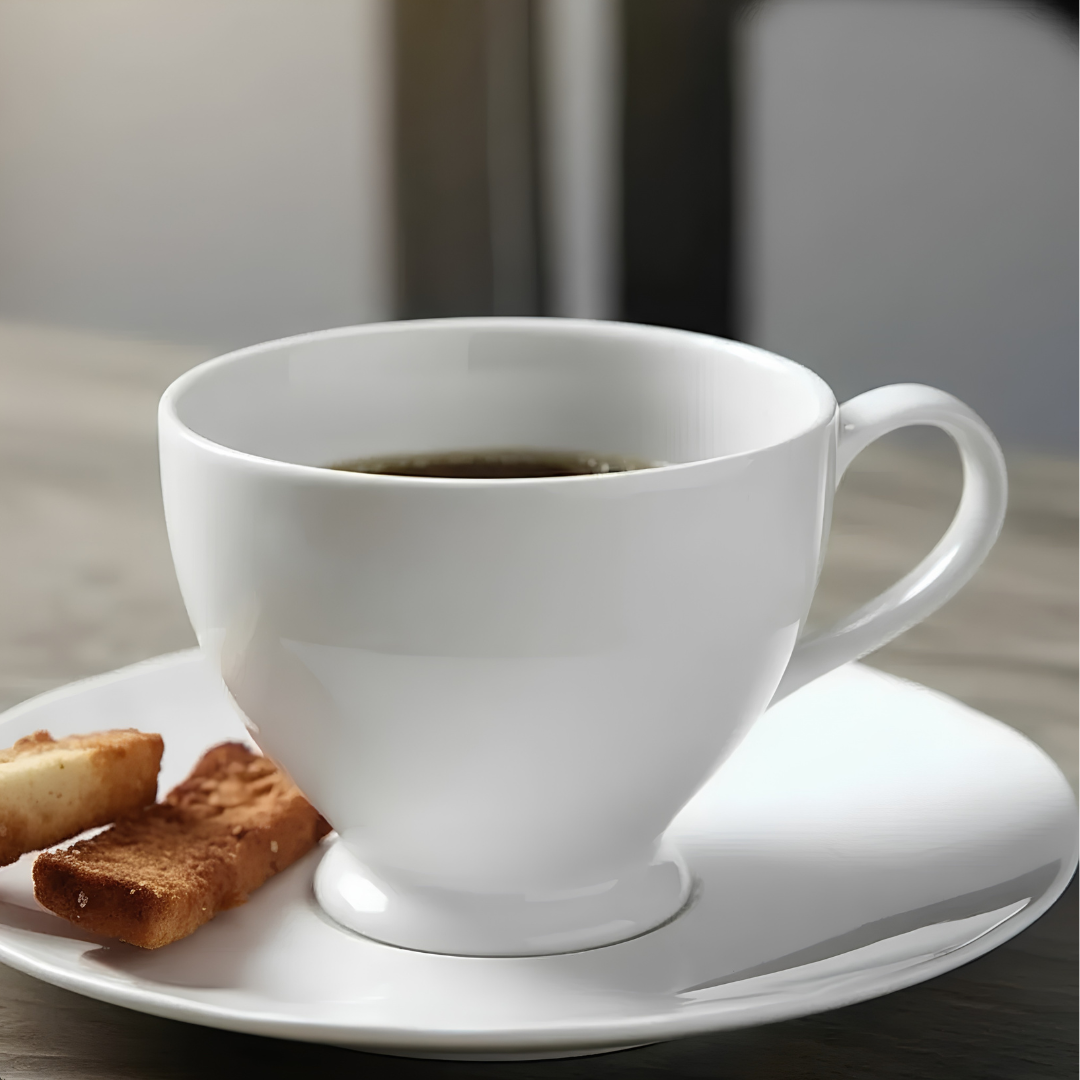 Set 6 Tazas de Café con Plato 160ml Cerámica Blanca