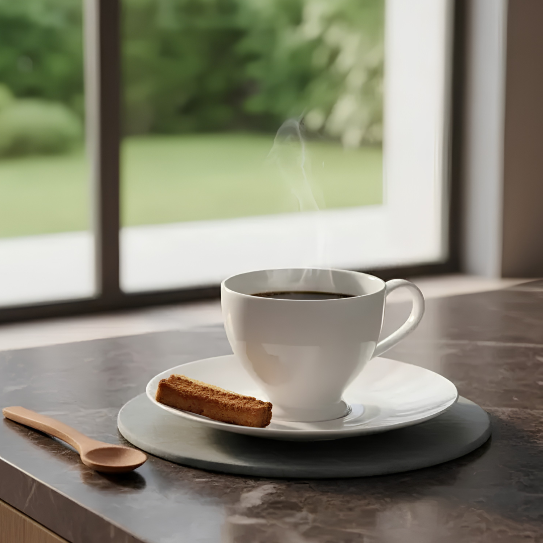 Set 6 Tazas de Café con Plato 160ml Cerámica Blanca