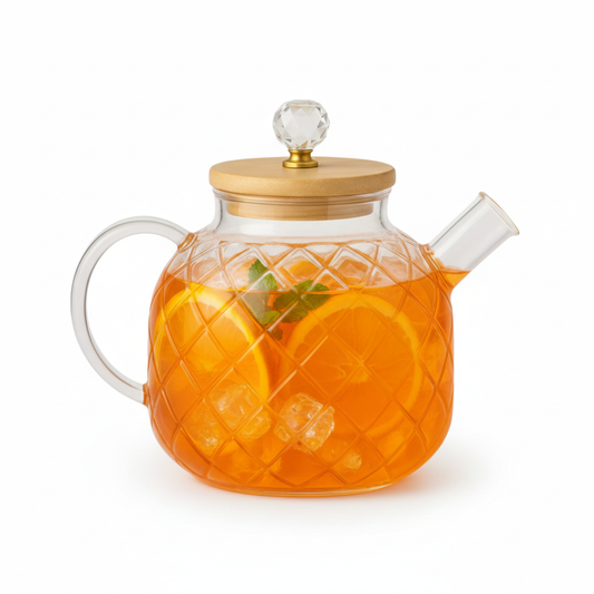 Tetera de Vidrio 1 Litro  con Tapa de Madera