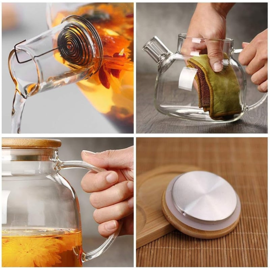 Tetera de Vidrio 1 Litro  con Tapa de Madera
