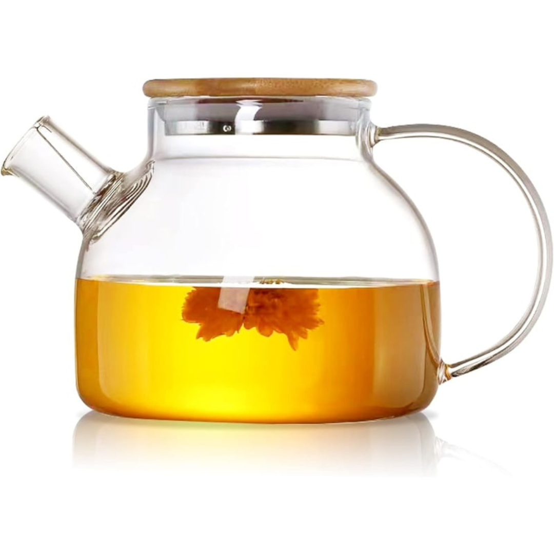 Tetera de Vidrio 1 Litro  con Tapa de Madera