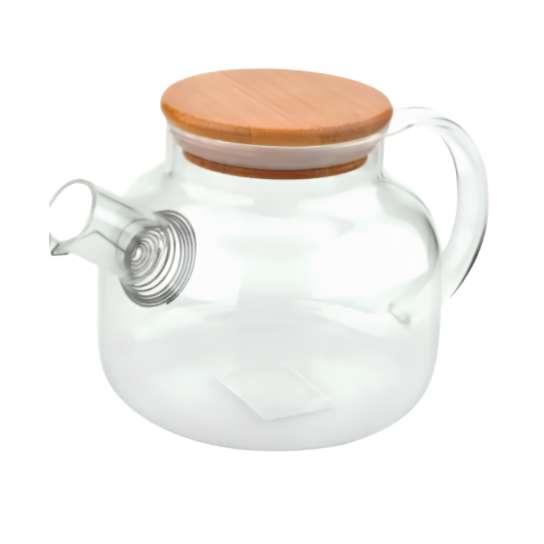Tetera de Vidrio 1 Litro  con Tapa de Madera