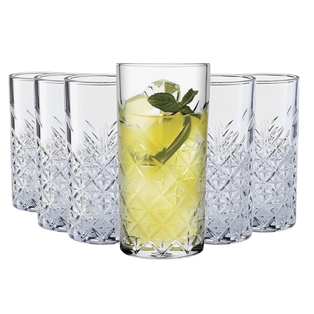 Set 6 Vasos Altos Tallados 380 ML Coctail Mojitos