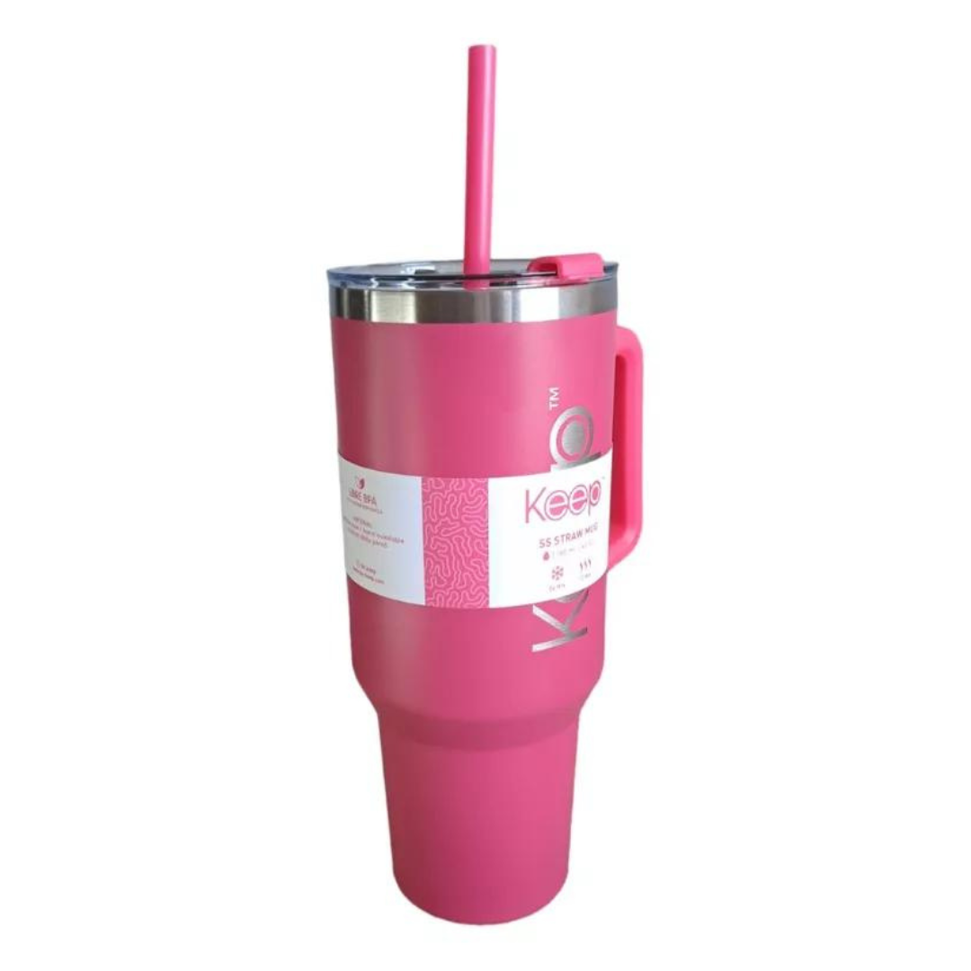 Vaso Mug Térmico Con Asa Y Bombilla Keep Acero Inox 1180ml