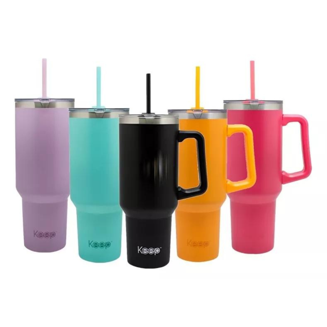 Vaso Mug Térmico Con Asa Y Bombilla Keep Acero Inox 1180ml