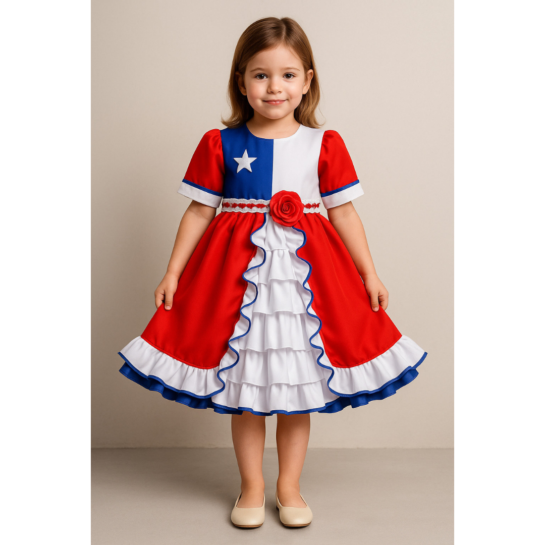 Vestido Niñas Fechas Patrias Bandera de Chile
