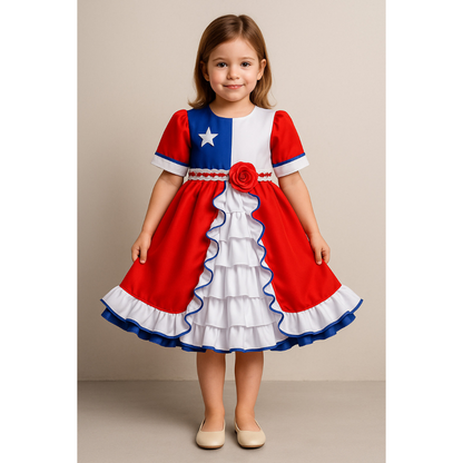 Vestido Niñas Fechas Patrias Bandera de Chile
