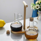 Set Aceitera Vinagrera Vidrio Base Madera 300ml