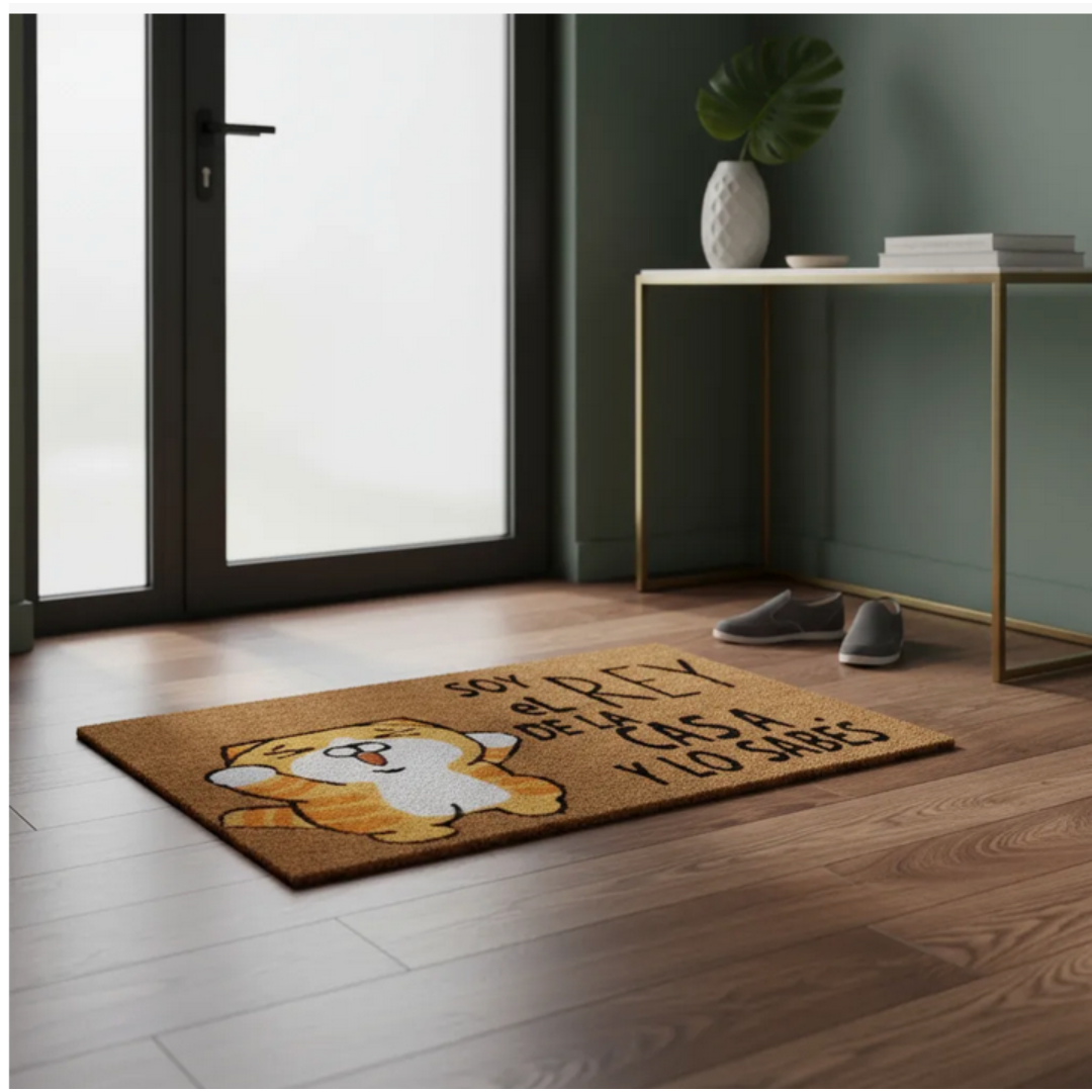 Alfombra Limpia Pies de Mimbre con Diseño Gatito (60 x 40)