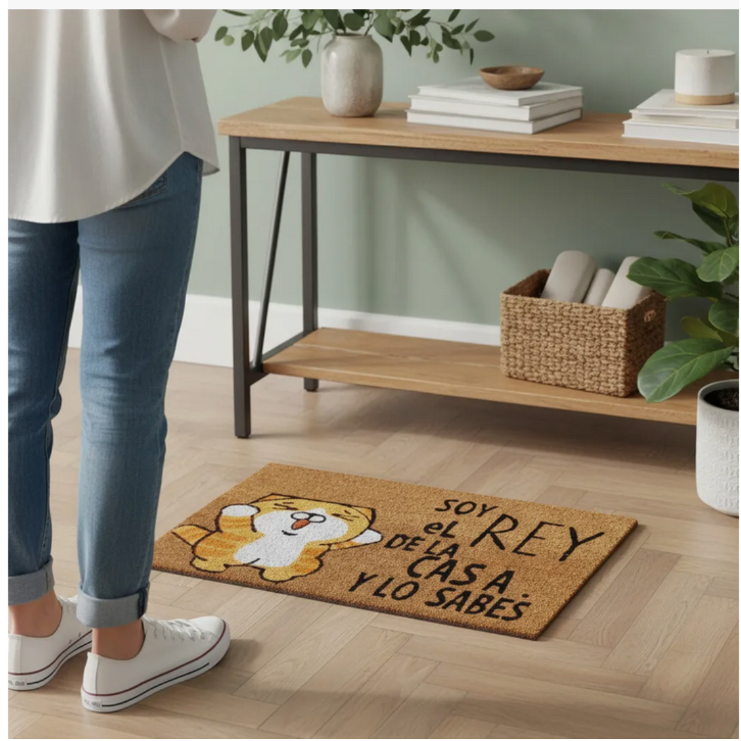 Alfombra Limpia Pies de Mimbre con Diseño Gatito (60 x 40)
