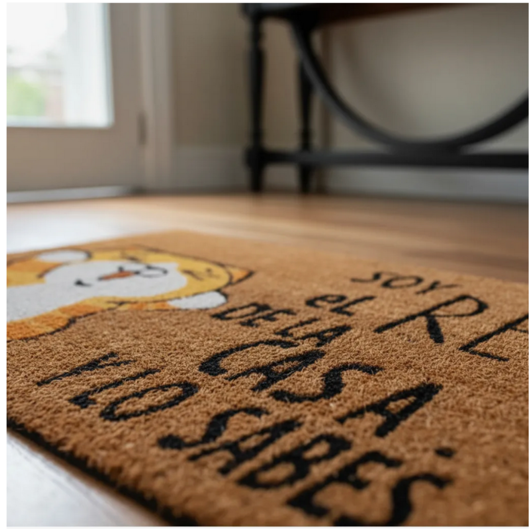 Alfombra Limpia Pies de Mimbre con Diseño Gatito (60 x 40)