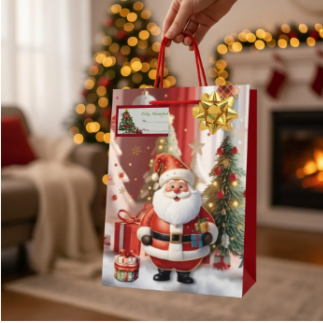 12 Bolsas De Regalo Navidad 44x32cm+ Lazos + Sticker Navidad