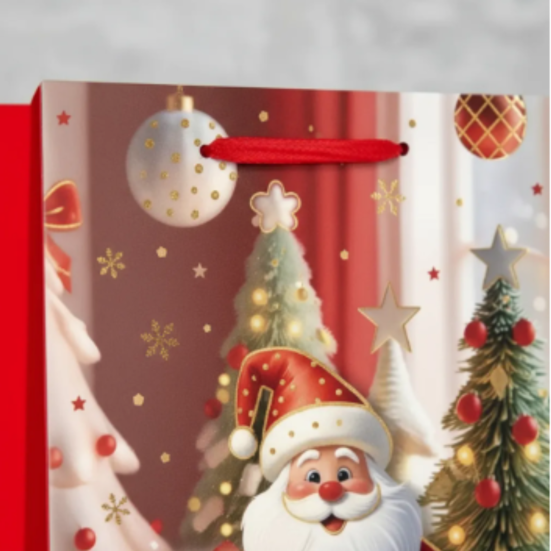 12 Bolsas De Regalo Navidad 44x32cm+ Lazos + Sticker Navidad