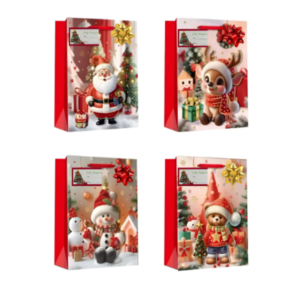 12 Bolsas De Regalo Navidad 44x32cm+ Lazos + Sticker Navidad