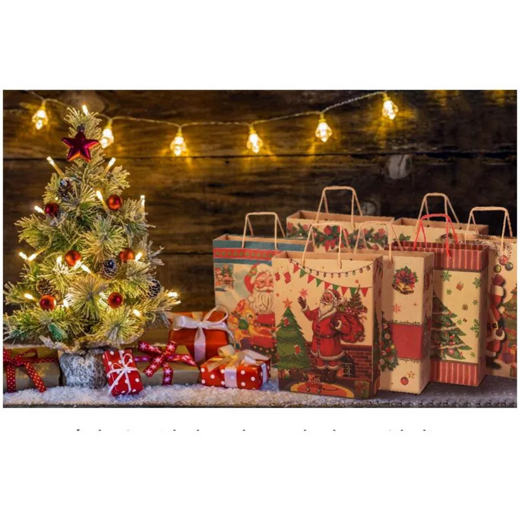 Set 6 Bolsas de Navidad Kraft XL + 6 Bolsas Grandes + Stickers
