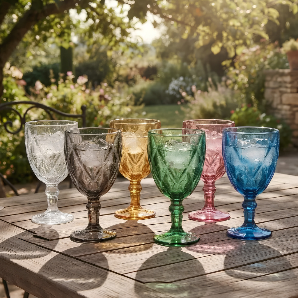 Set de 6 Copas de Vidrio Labrado 235ml de Colores