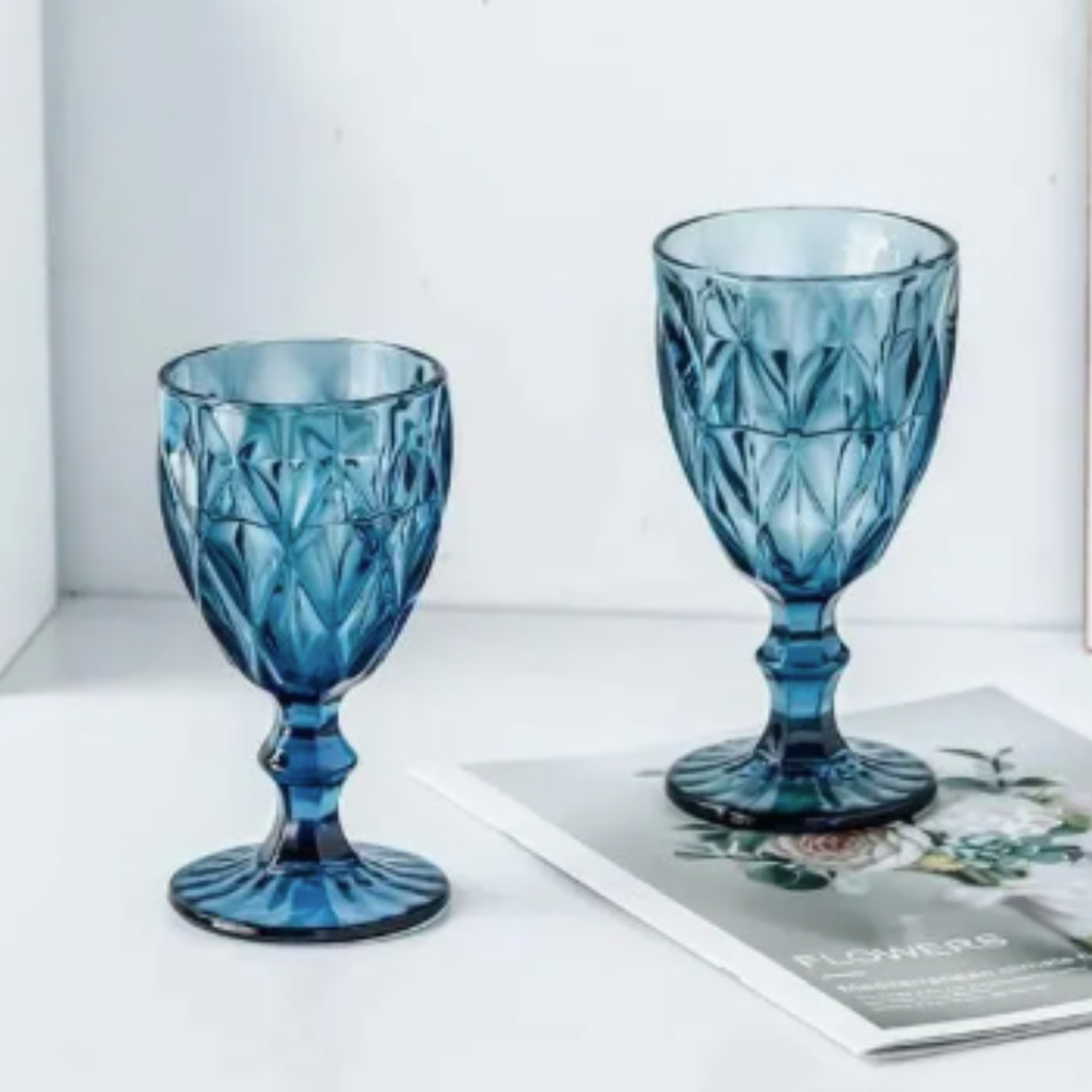 Set 6 Copas Vintage Vidrio Labrado Vino Agua 350 ml