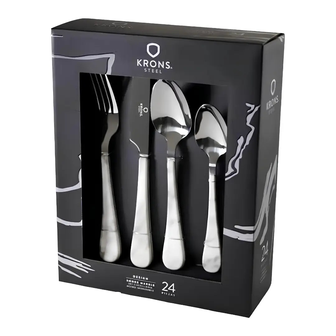 Set de Cubiertos 24 Piezas Acero Inoxidable Mármol Krons
