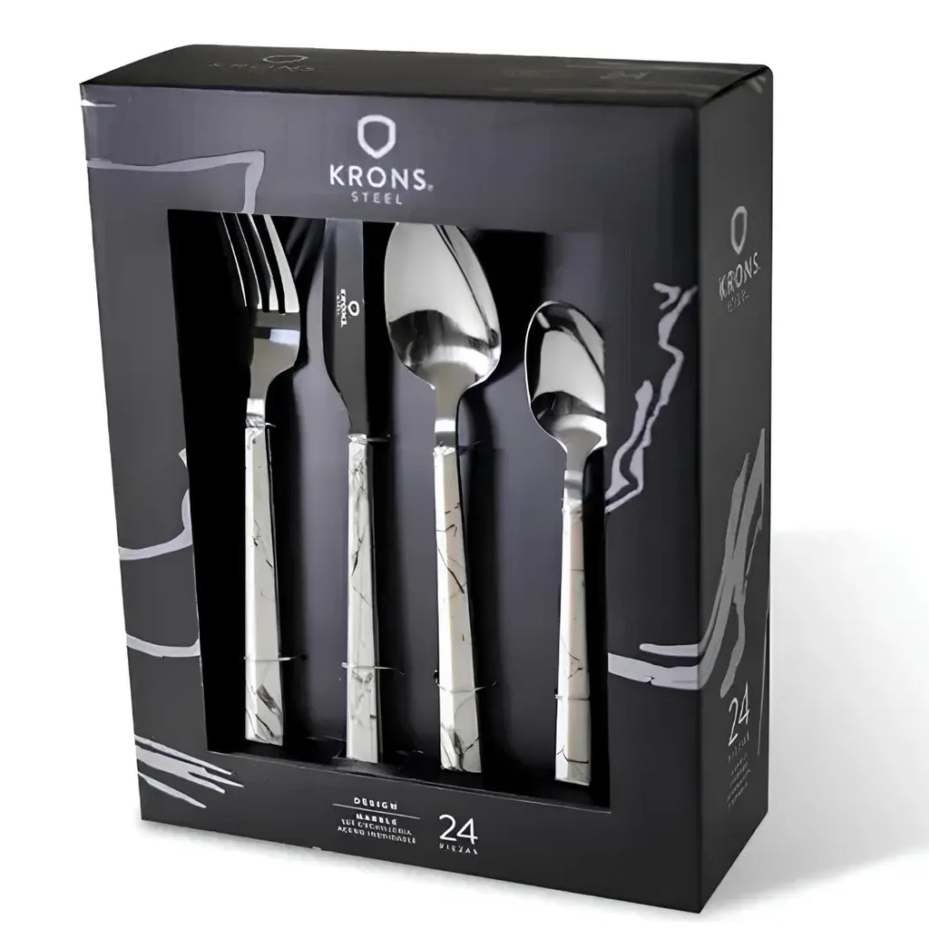 Set Cubiertos 24 Piezas Acero Inoxidable Mármol | Krons