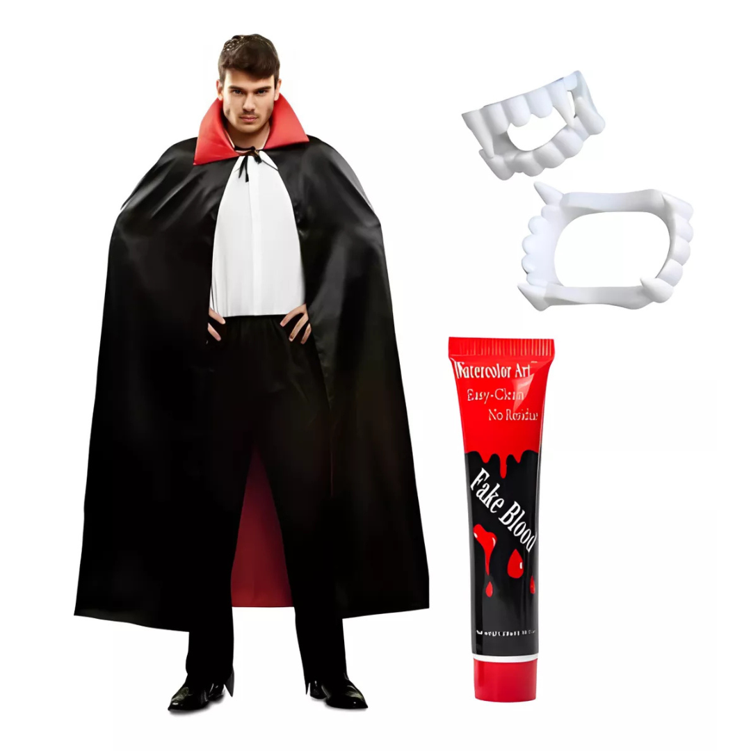 Disfraz Dracula + Sangre + Dientes Halloween