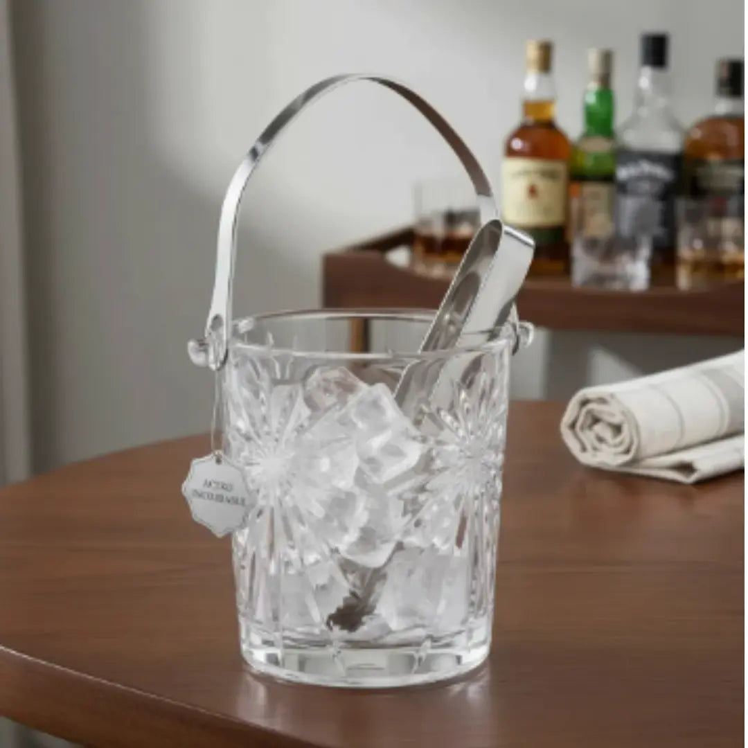 Hielera de Vidrio Tallado 900ml con Pinza Acero