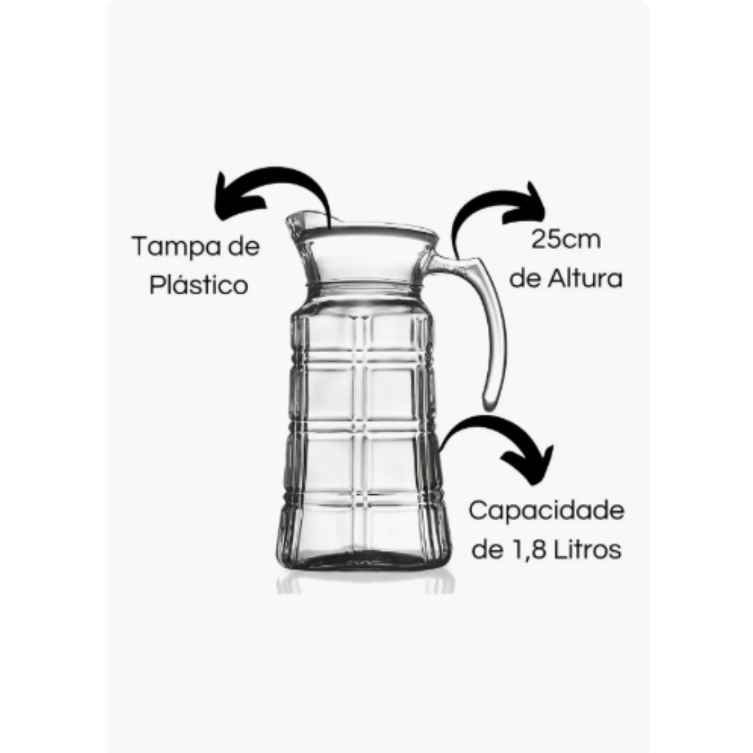 Jarra De Vidrio Con Tapa 1.8 Lts 25cm Juegos Bebidas Agua