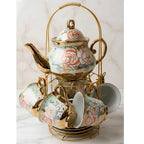 Juego de Té de Porcelana Fina con Tetera y Tazas