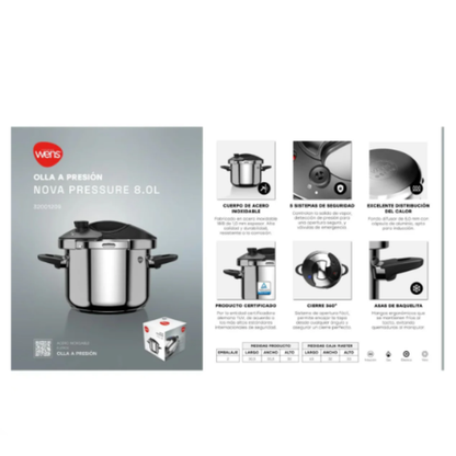Olla a Presión Wens Nova 8L | Acero Inoxidable Inducción