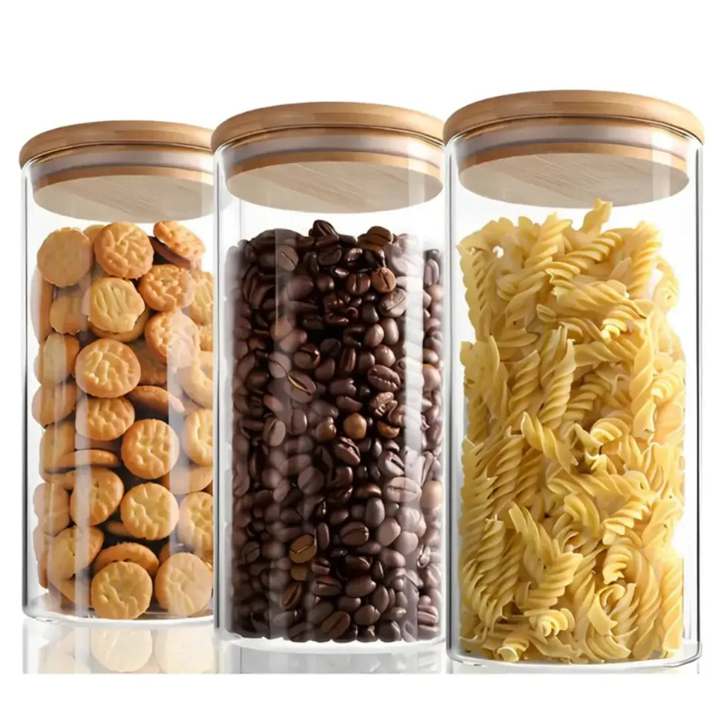 Pack 3 Frasco de Vidrio Tapa Bambu 1800 ML