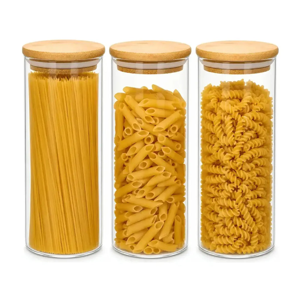 Pack 3 Frasco de Vidrio Tapa Bambu 1800 ML