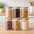 Pack 6 Frascos de Vidrio Tapa Bambu 300 ML