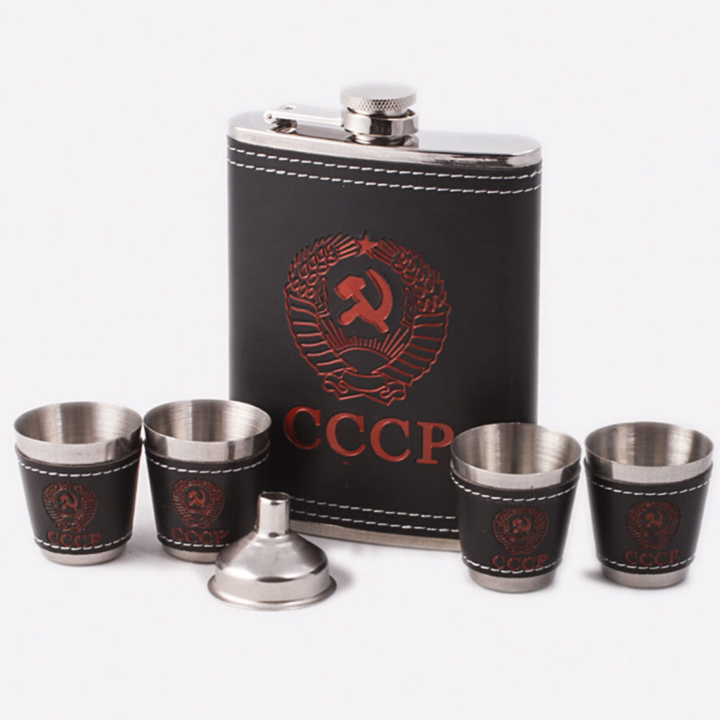 Set Petaca Licorera CCCP 8oz | Acero Inoxidable y Vasos