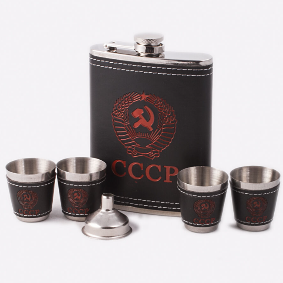 Set Petaca Licorera CCCP 8oz | Acero Inoxidable y Vasos