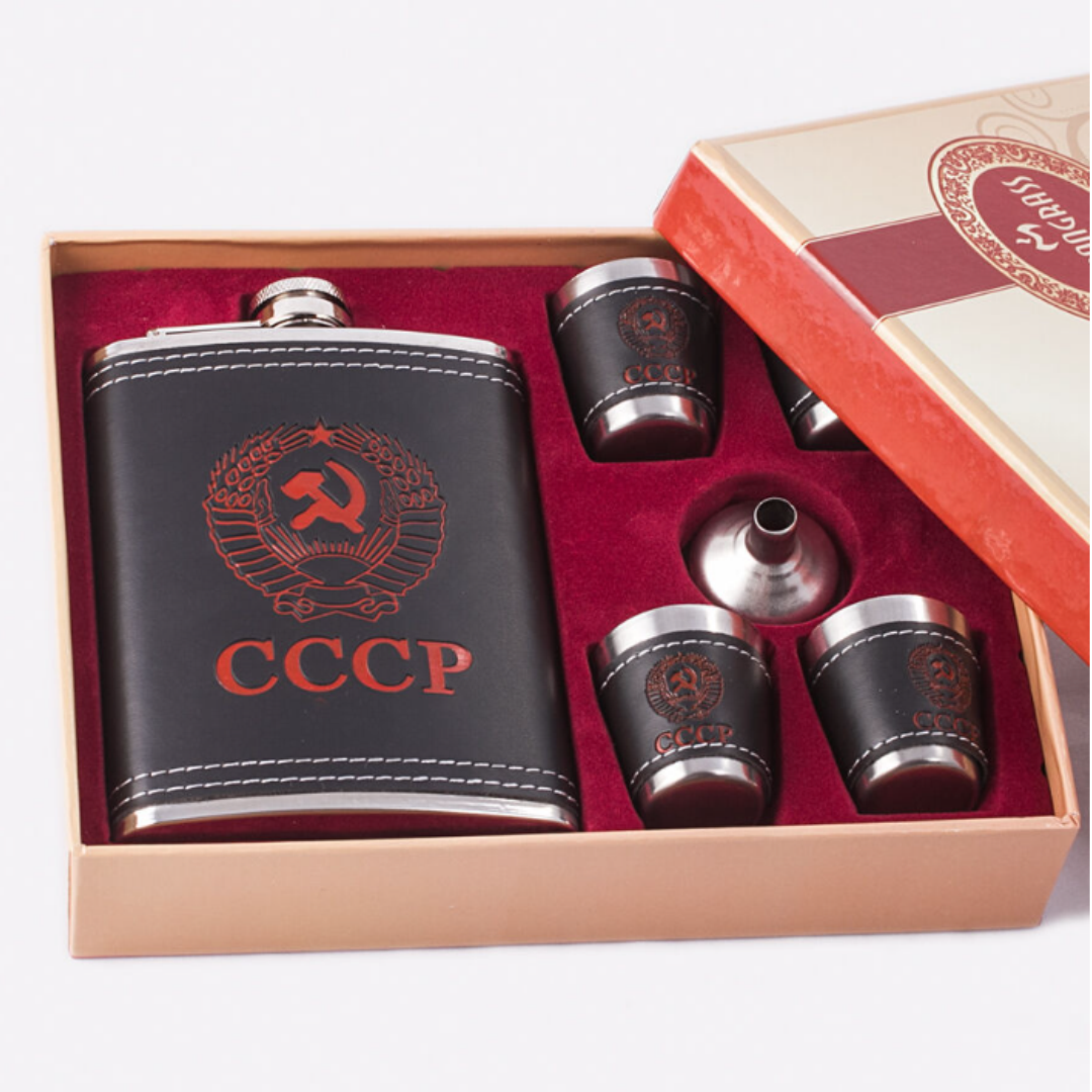 Set Petaca Licorera CCCP 8oz | Acero Inoxidable y Vasos