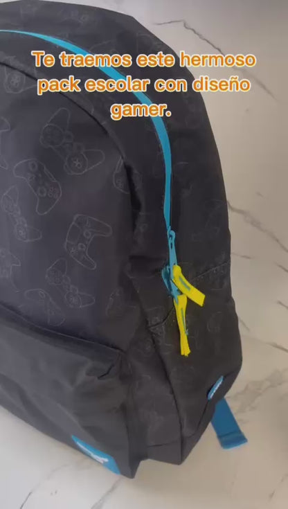 Pack Mochila Bolso Escolar Gamer 3 Piezas