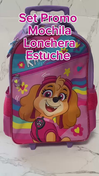 Pack Escolar 3 Piezas Skye (Mochila con ruedas + Estuche + Lonchera)