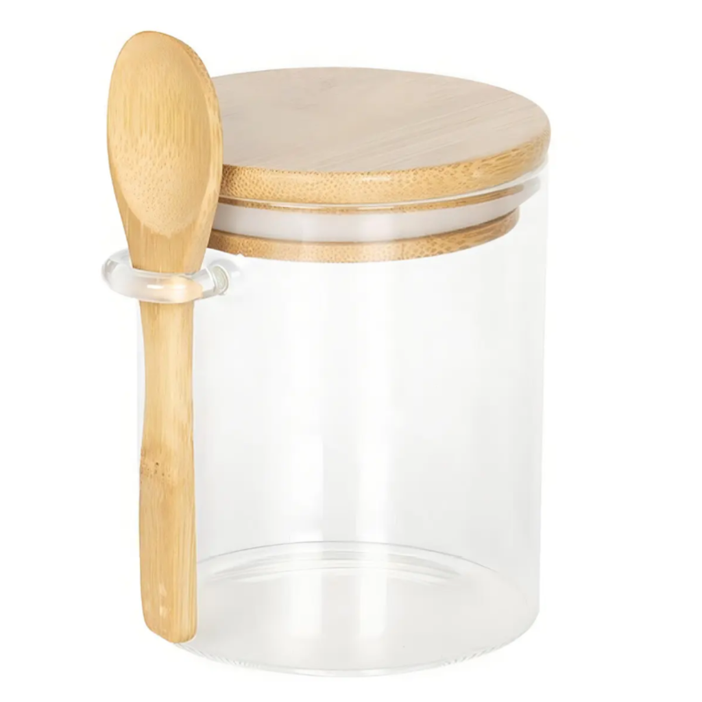 Set 2 Frascos Vidrio Tapa Bambú con Cuchara 500ml GLASSO