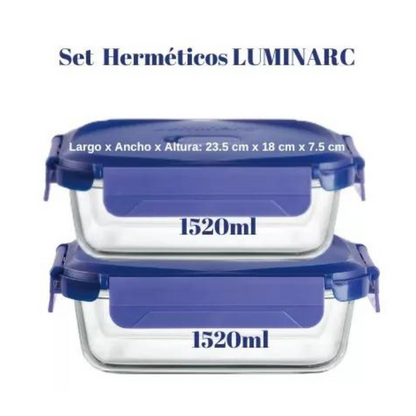 Set 2 Taper Contenedores Cuadrados Herméticos Luminarc (1.520 ML)