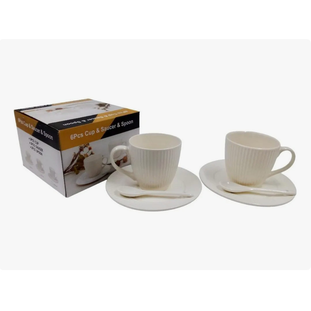 Set 2 Tazas Cafe Ceramica con Plato y Cuchara 250 Ml