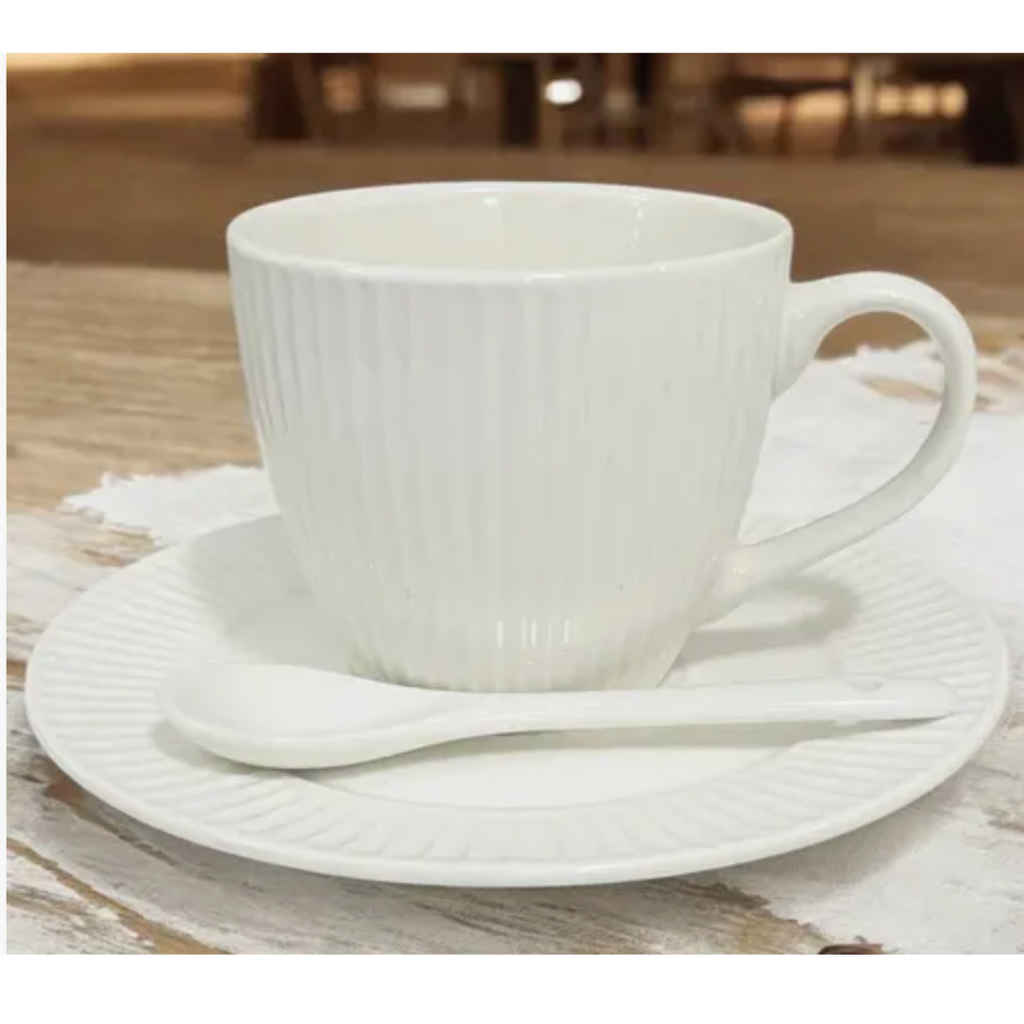 Set 2 Tazas Cafe Ceramica con Plato y Cuchara 250 Ml