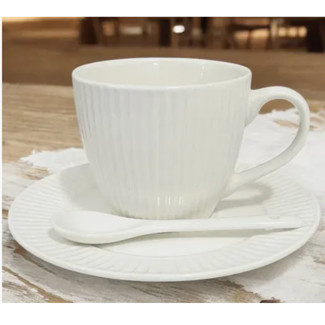 Set 2 Tazas Cafe Ceramica con Plato y Cuchara 250 Ml