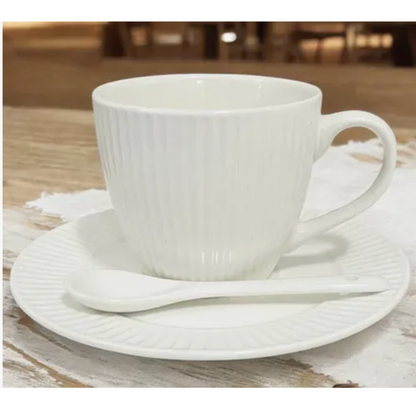 Set 2 Tazas Cafe Ceramica con Plato y Cuchara 250 Ml
