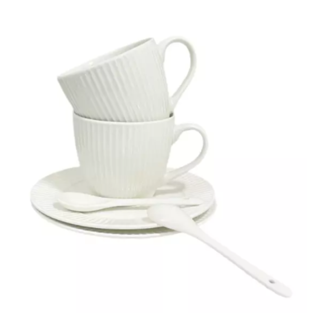 Set 2 Tazas Cafe Ceramica con Plato y Cuchara 250 Ml
