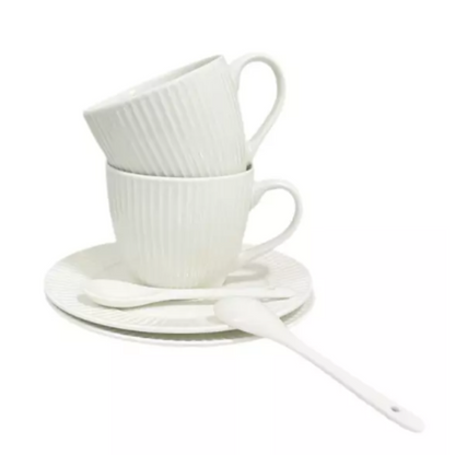 Set 2 Tazas Cafe Ceramica con Plato y Cuchara 250 Ml