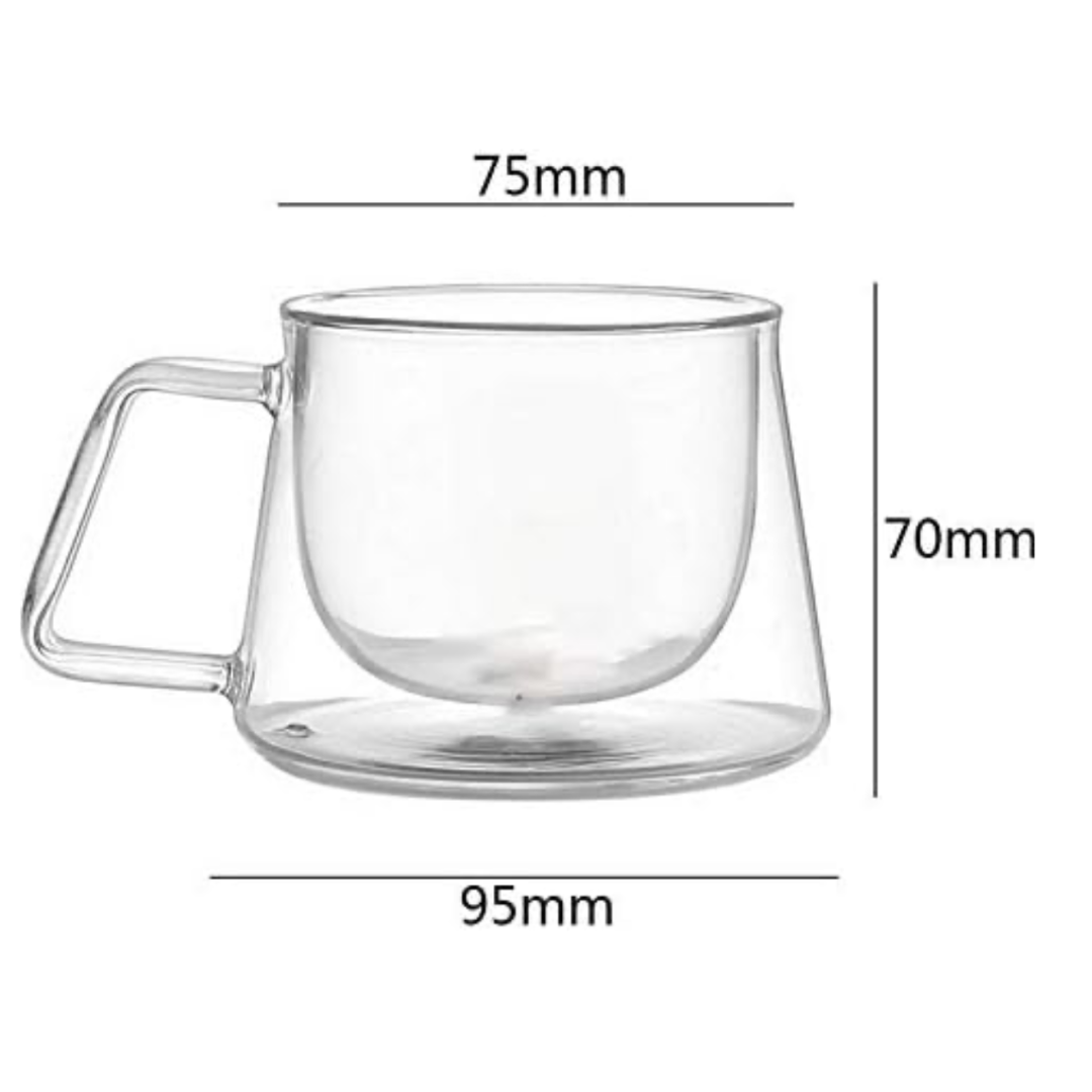 Taza para Cafe o Te Vidrio Doble Pared Base Plana 150 ML