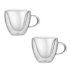 Set 2 Taza para Cafe o Te Vidrio Doble Pared forma Corazon 90 ML