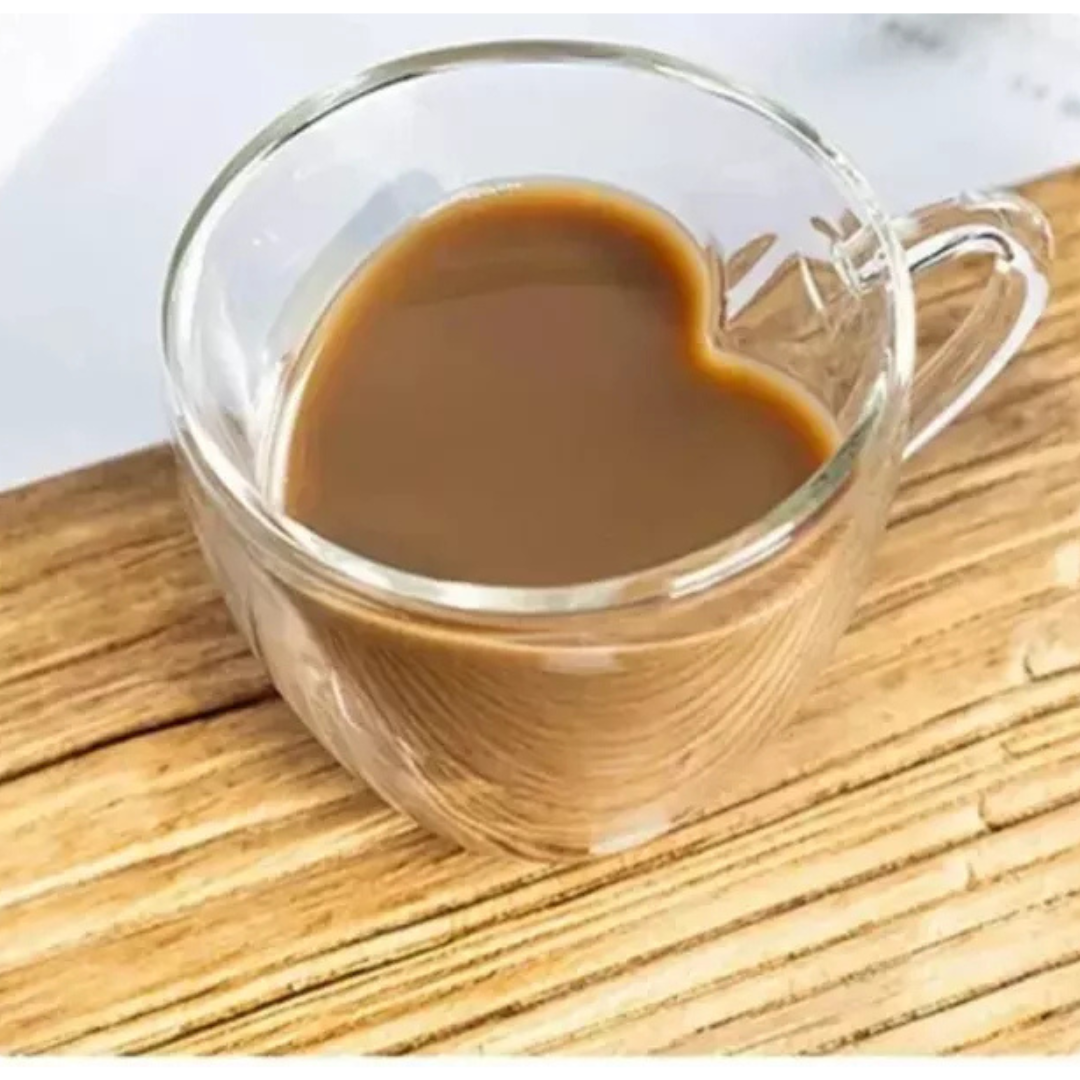 Set 2 Taza para Cafe o Te Vidrio Doble Pared forma Corazon 90 ML