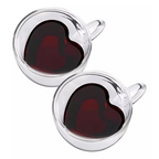 Set 2 Taza para Cafe o Te Vidrio Doble Pared forma Corazon 90 ML