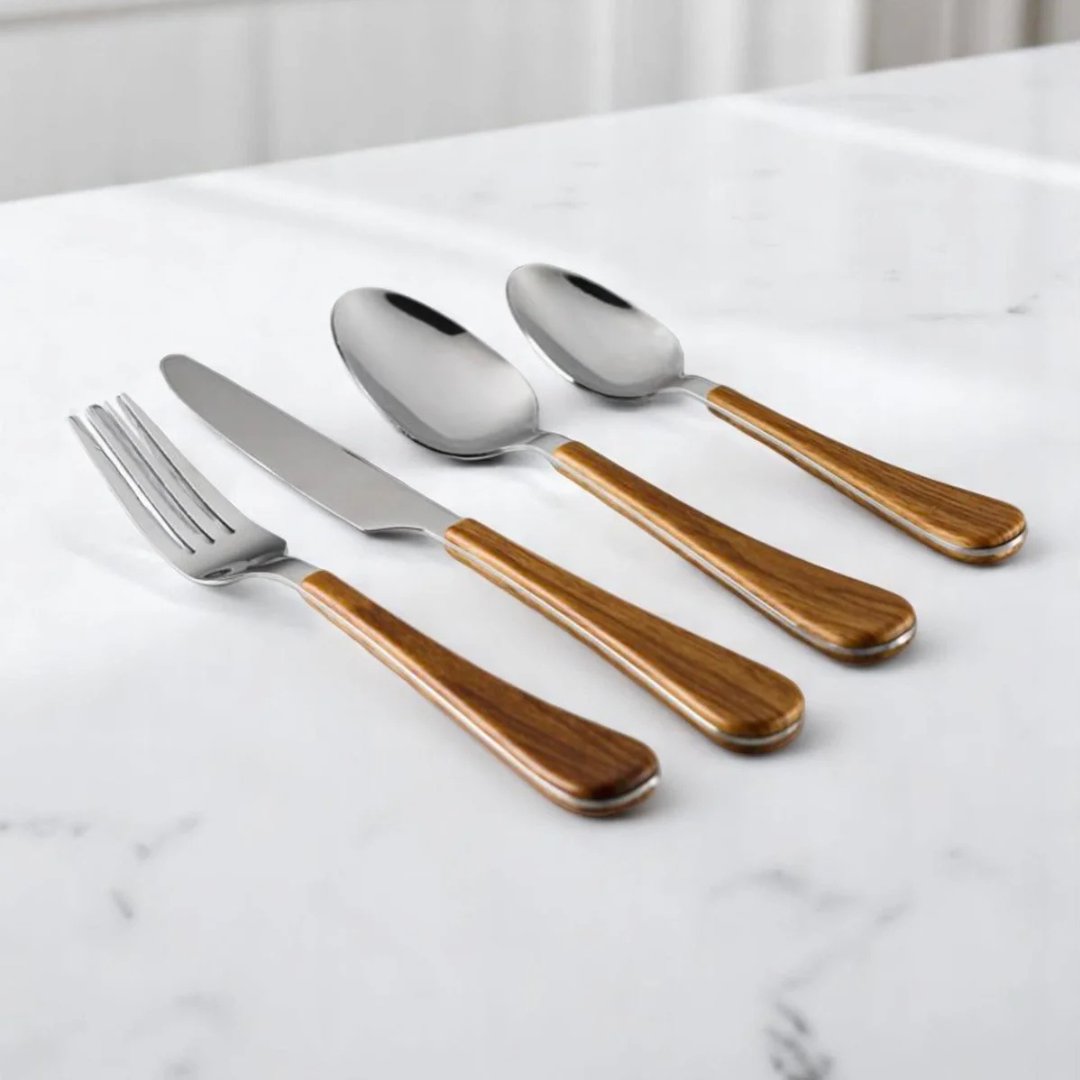 Set 24 Cubiertos Mango Madera Krons